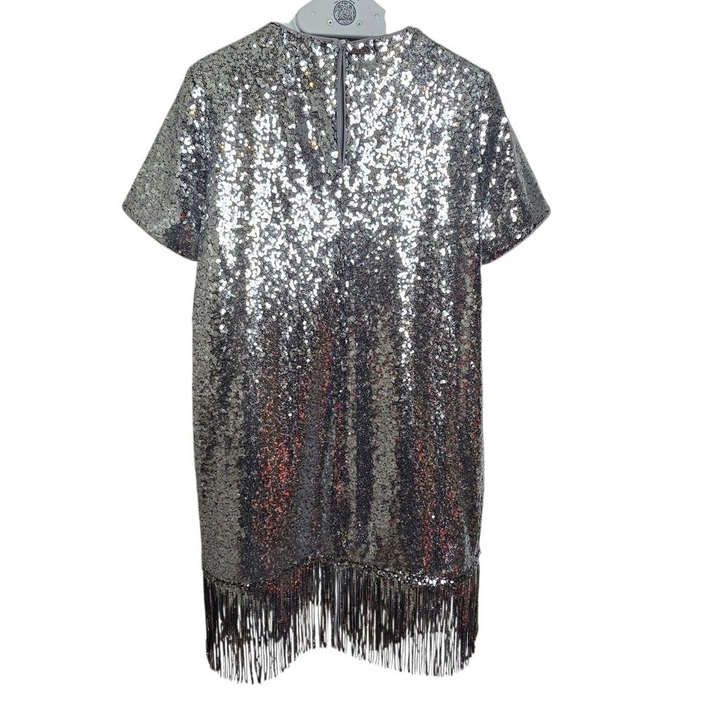 Kate Spade New York Sequin Fringe Shift Dress L Silver Metallic Ombre NWT Style - Picture 4 of 11